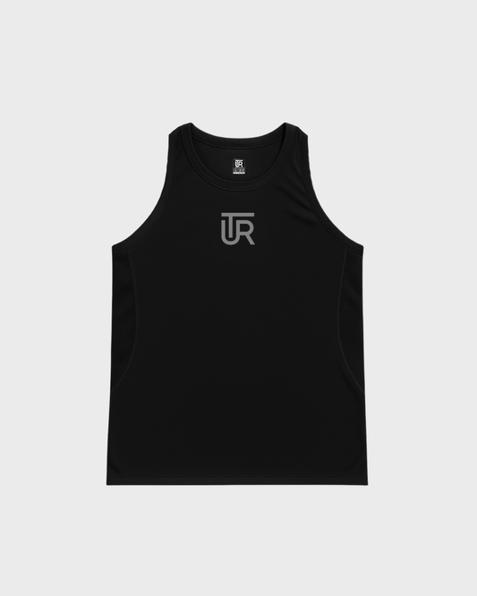 UTR Classic Sport Black sleeveless compression jersey with gray UTR logo
