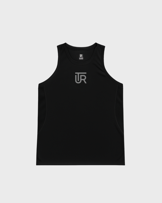 UTR Classic Sport Black sleeveless compression jersey with gray UTR logo